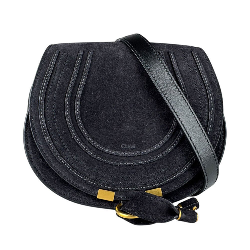 Chloe Marcie Suede Shoulder Bag Black
